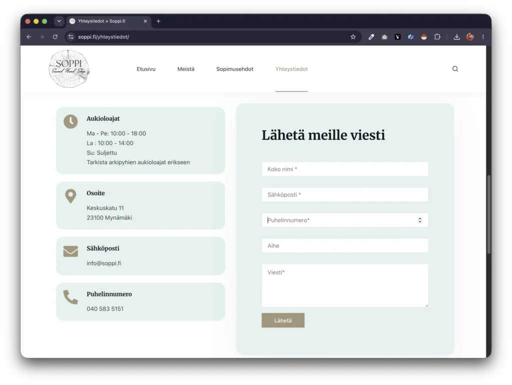 Soppi website contact form image